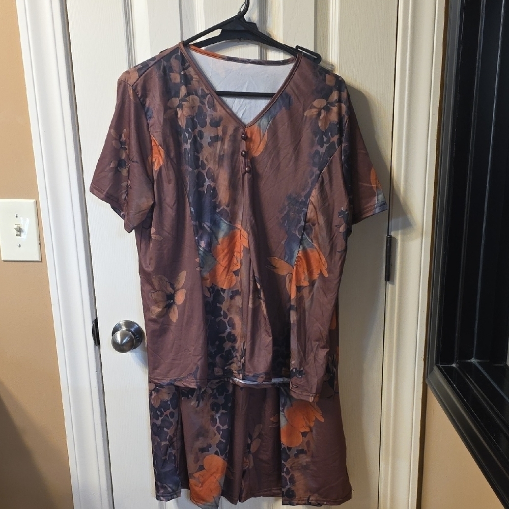 Floral Brown and Orange Dress Set
